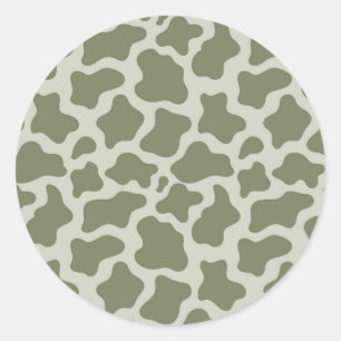 Sage Green Cow Print Classic Round Sticker