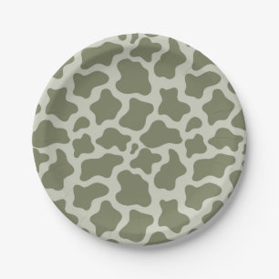 Sage Green Cow Print Paper Plate