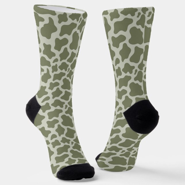 Sage Green Cow Print Socks (Angled)