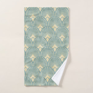 Sage Green,cream,art deco pattern,vintage,rustic, Hand Towel