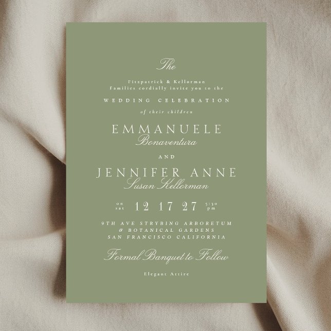 Sage Green Cream Elegant Calligraphy The Wedding Invitation (Creator Uploaded)