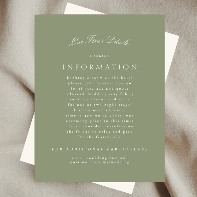 Sage Green Cream Elegant Script Formal The Wedding Enclosure Card (Creator Uploaded)