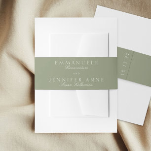 Sage Green Cream Elegant Script Formal The Wedding Invitation Belly Band