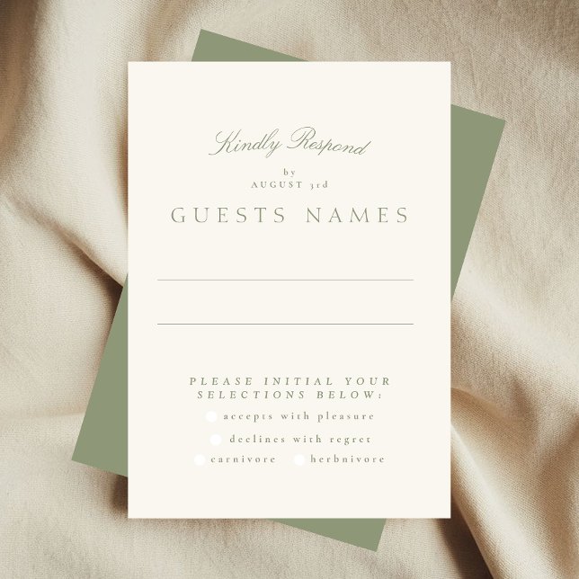 Sage Green Cream Elegant Script Formal The Wedding RSVP Card (Creator Uploaded)