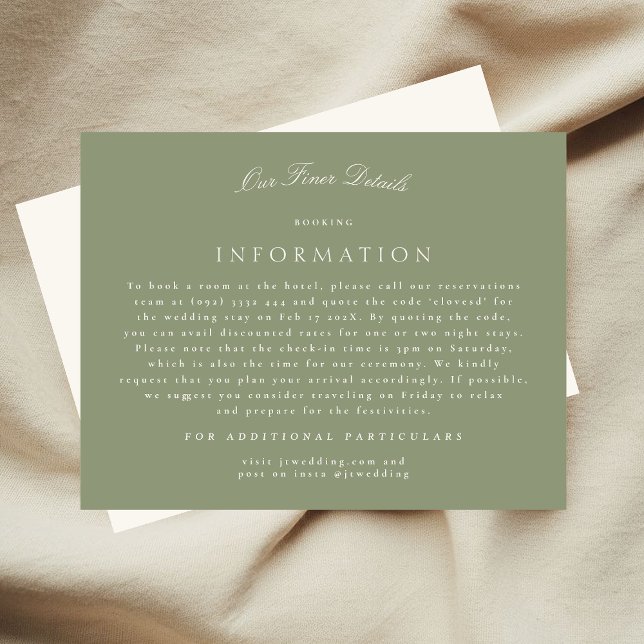 Sage Green Cream Elegant Script Wedding Details Enclosure Card (Creator Uploaded)