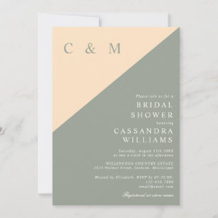 Sage Green Cream Monogram QR Code Bridal Shower Invitation