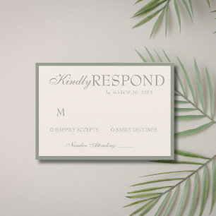 Sage Green Cream Old Money Classic Luxe Wedding RSVP Card
