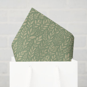 Sage Green Cream Olive Botanical Tissue Paper