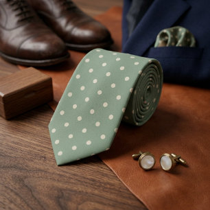Sage Green & Cream Polka Dot Tie