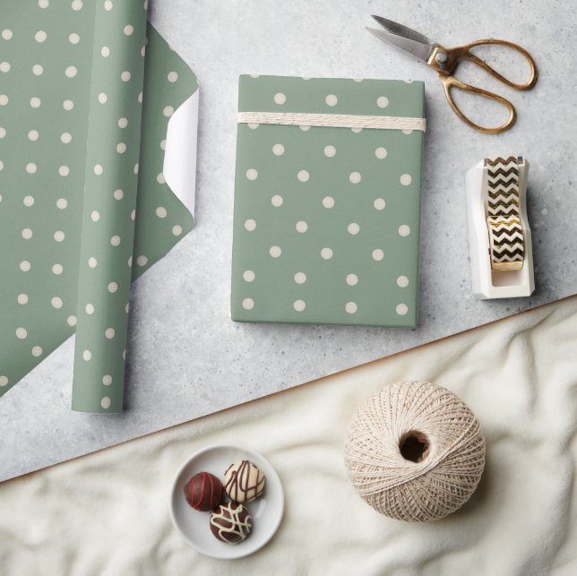 Sage Green & Cream Polka Dot  Wrapping Paper (Crafts)