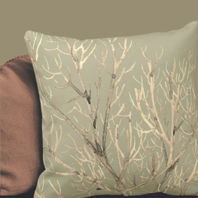 Sage Green Cream Watercolor Branches Cushion (Creator Uploaded)