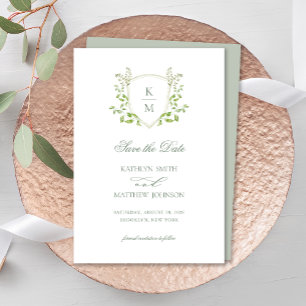 Sage Green Crest Monogram Modern Greenery Wedding Save The Date