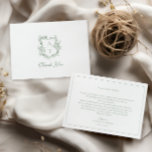 Sage Green Crest Monogram Wedding Thank You Card<br><div class="desc">Elegant floral crest sage green wedding thank you card.</div>