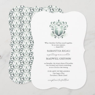 Sage Green Crest Wedding Invites Christian