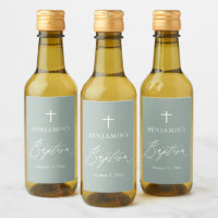 Sage Green Cross Boy Baptism Mini Wine Label