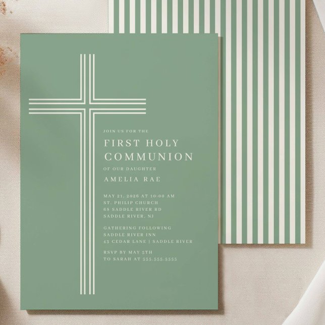 Sage Green Cross Communion Invitation (Creator Uploaded)