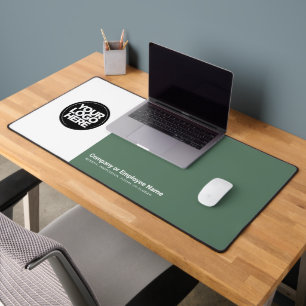 Sage Green Custom Business Logo Name, Slogan Desk Mat