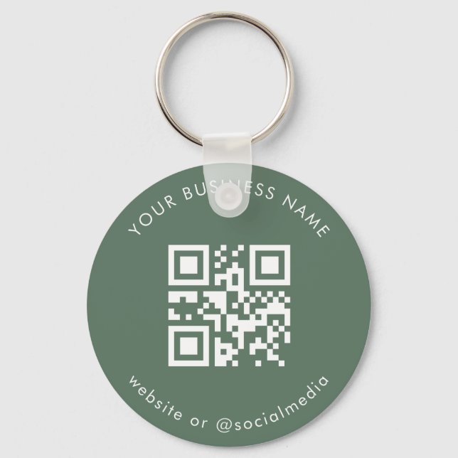 Sage Green Custom Business Qr Code Scan Keychain (Front)