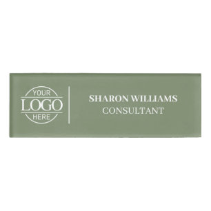 Sage Green Custom Company Logo Employee Staff Name Tag