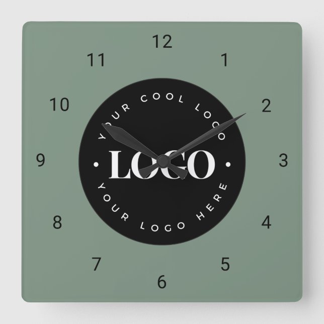 Sage Green Custom Logo Business Company Office Square Wall Clock (Front)