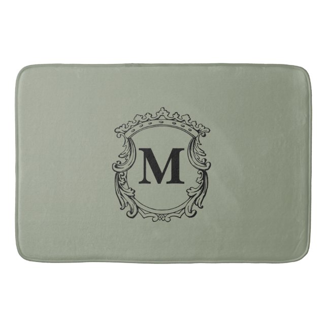 Sage Green Custom Monogram Crest Bath Mat (Front)