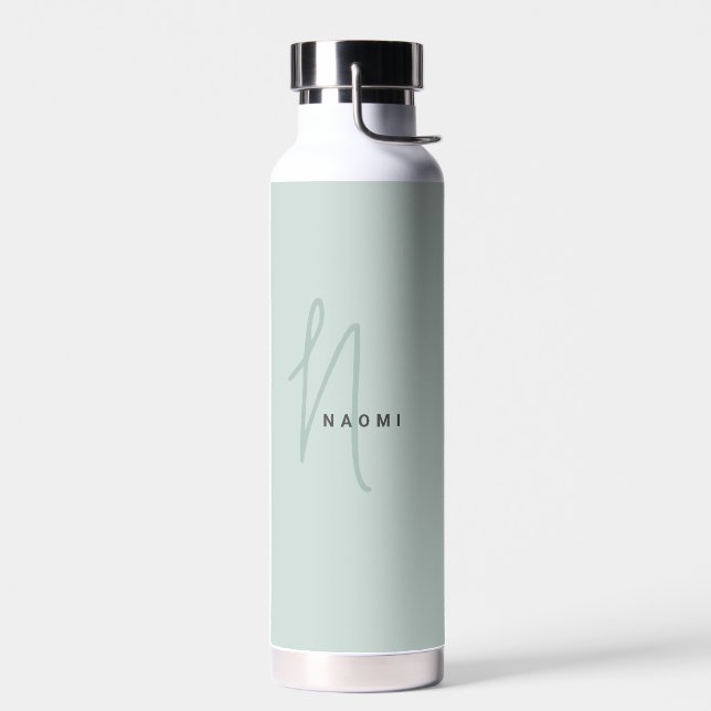 Sage Green | Custom Monogram Script Name Stylish Water Bottle (Left)