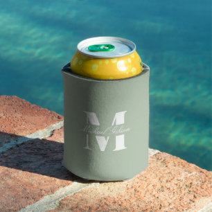 Sage Green   Custom Monogram Wedding Groomsmen  Can Cooler