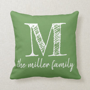 Sage Green Custom Monogrammed Family Pillow