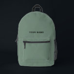 Sage Green Custom Name Backpack<br><div class="desc">Easily personalize this simple and cool backpack adding your name or custom text. A cool and modern design in organic sage green featuring clear sans serif font, for a modern, professional and edgy look, perfect as custom gift for college students, high school, kids. The backpack can be customized in any...</div>