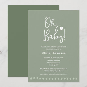 Sage Green Custom Oh Baby Shower Gender Neutral Invitation