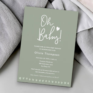 Sage Green Custom Oh Baby Shower Gender Neutral Invitation