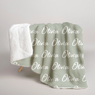 Sage Green Custom Sherpa Blanket for Mum or Nana