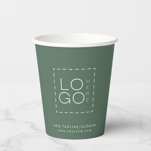 Sage Green Custom Square Business Logo Party  Paper Cups (Front)