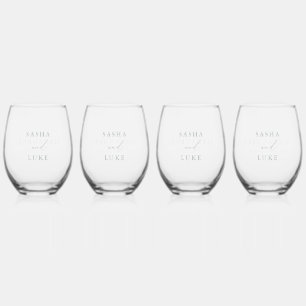 Sage Green Custom Wedding Personalised Stemless Wine Glass