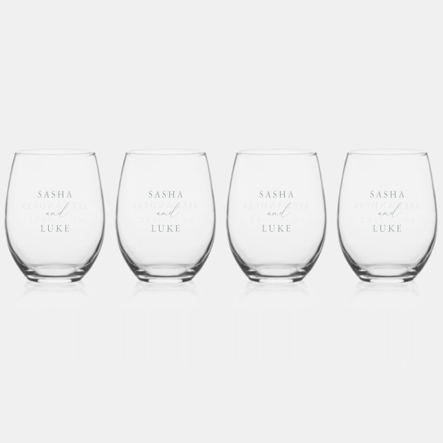 Sage Green Custom Wedding Personalised Stemless Wine Glass (Front)