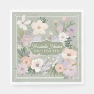 Sage Green Customised Floral Napkins