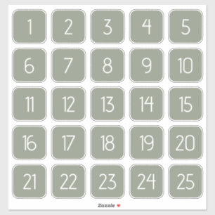 Sage Green Customizable Square Number Stickers