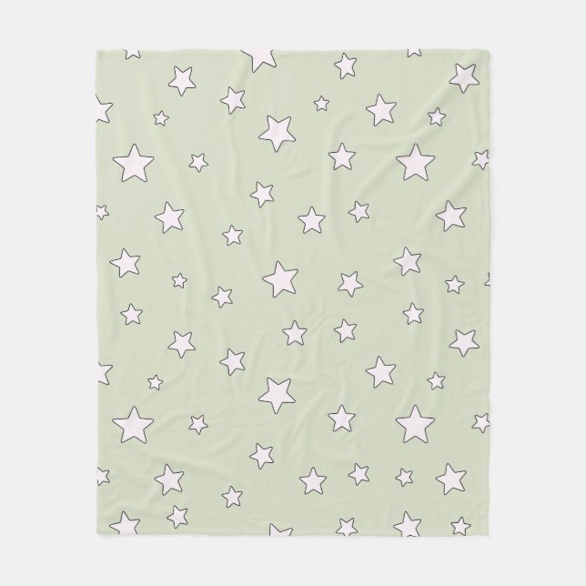 Sage Green Cute Aesthetic Stars Pattern Fleece Blanket (Front)