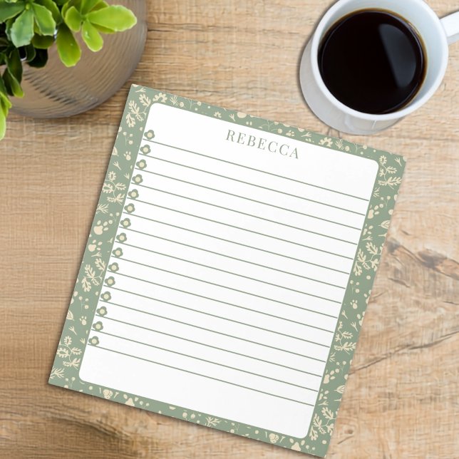 Sage Green Cute Floral To Do List Notepad (Rustic Flowers Sage Green To Do List Notepad)