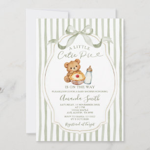 Sage Green Cutie Pie Bear Baby Shower Invitation