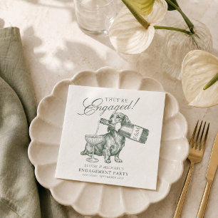 Sage Green Dachshund Champagne Engagement Napkin