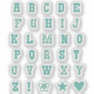 Sage Green Dainty Floral Monogram Alphabet Letters