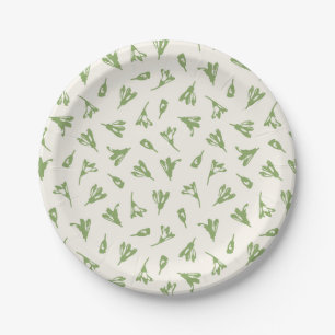 Sage Green Dainty Flower Buds Paper Plate