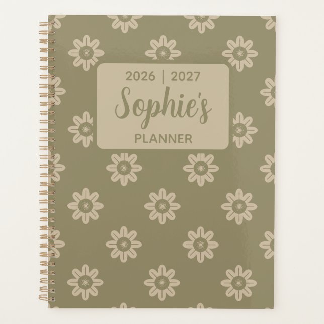 Sage Green Daisy Floral Academic Year Planner (Front)
