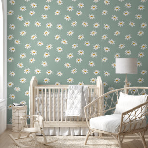Sage Green Daisy Wallpaper