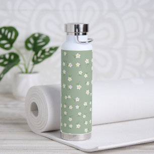 Sage green Daisy Water Bottle   Botanical Floral