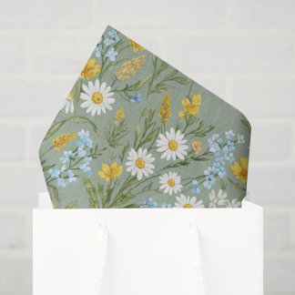 Sage Green Daisy Wildflower Cottagecore Floral  Tissue Paper