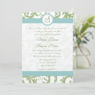 Sage Green Damask and Aqua Damask Wedding Invite
