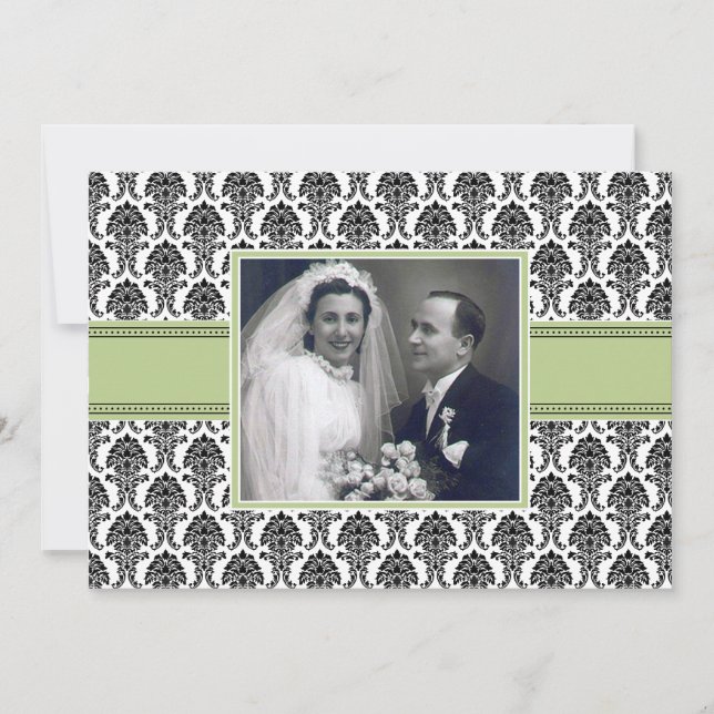 Sage Green Damask Anniversary Party Invitation (Front)