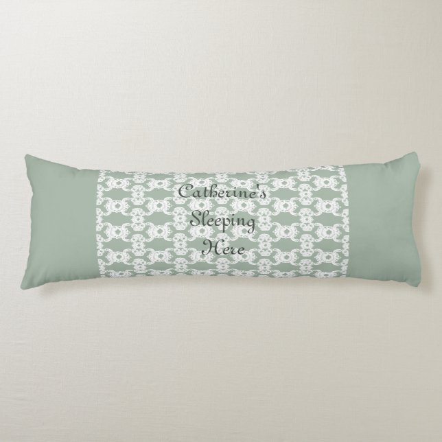 Sage Green Damask Body Cushion (Front)